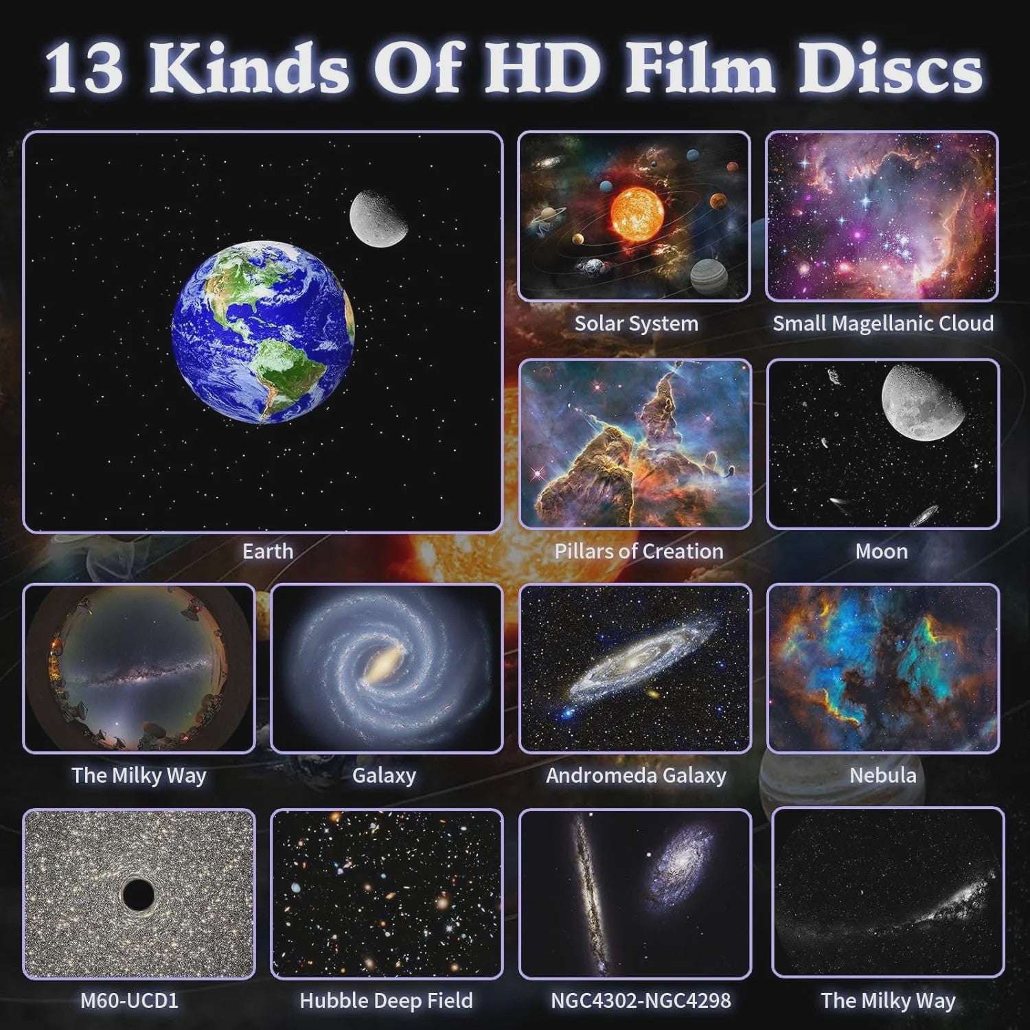 Galaxy Projector Sterrenhemel Nachtlampje met 13 HD Film Discs - 360° Rotatie