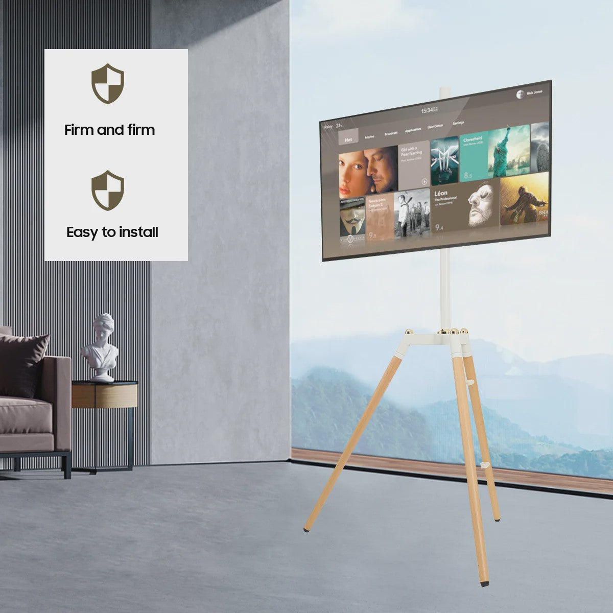 Vrijstaande TV Standaard Tripod voor 32-65 inch Schermen | Kantelbaar & In Hoogte Verstelbaar | Wit