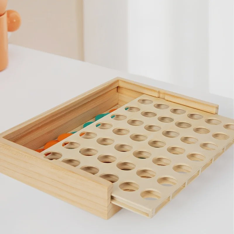 Houten Vier Op Een Rij Spel - Draagbaar Strategisch Bordspel voor 2 Spelers