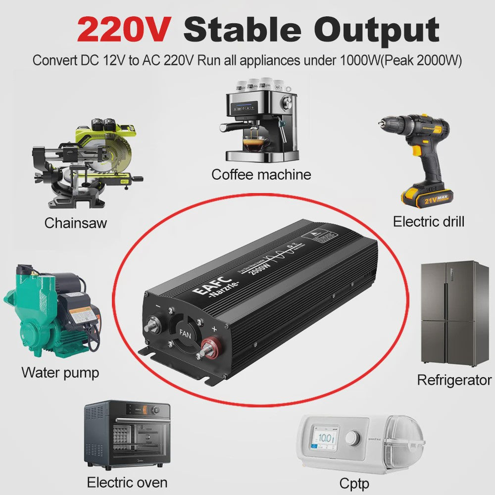Krachtige Pure Sine Wave Omvormer 2000W/3000W/4000W - 12V/24V naar 220V AC