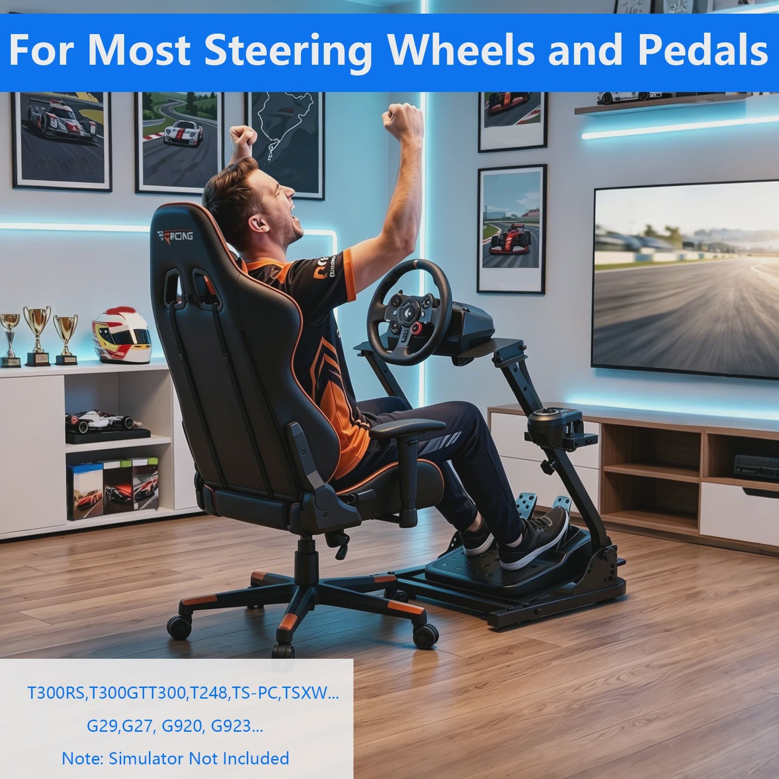 Opvouwbare Racing Wheel Stand van Carbon Staal met Shifter Mount - Compatibel met Logitech & Thrustmaster