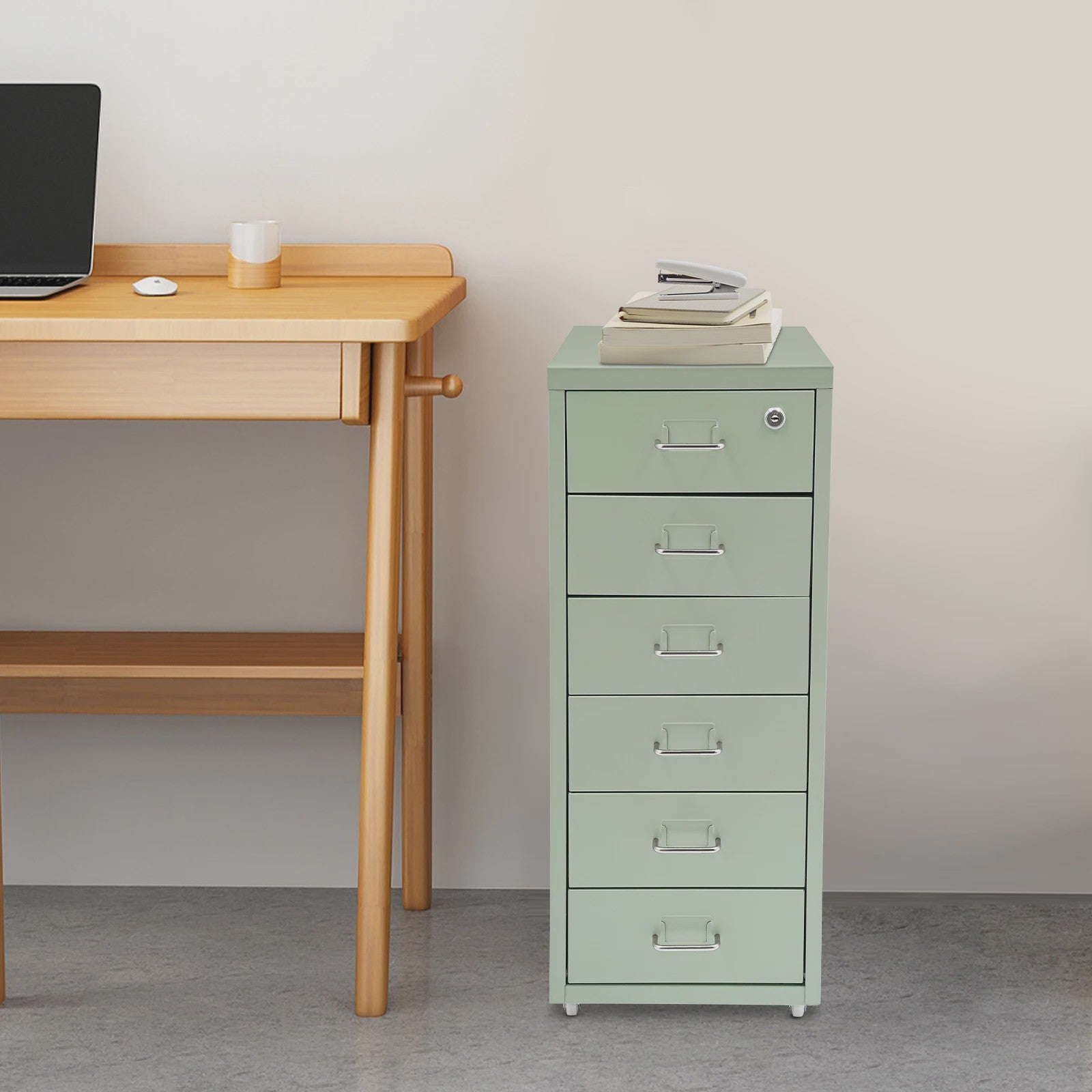 Stalen Archiefkast met Wielen en Slot - 5 Lades - 28x41x69cm