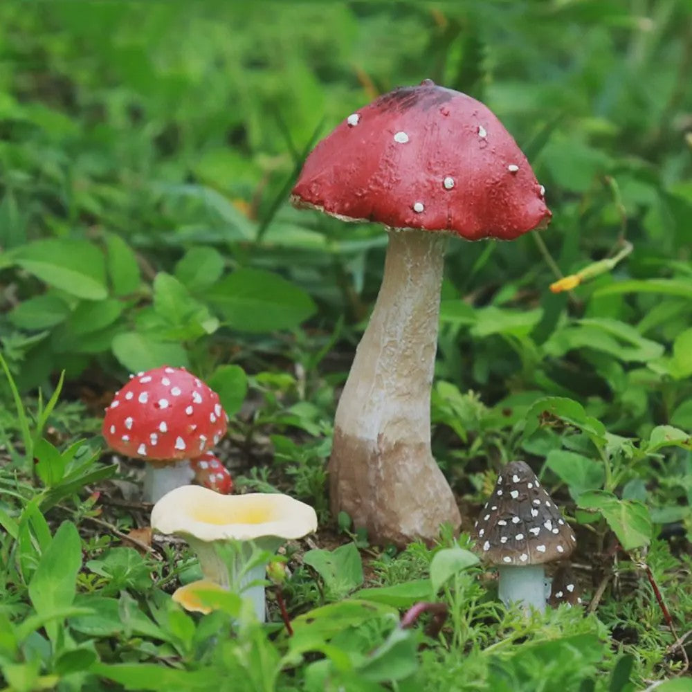 Set van Decoratieve Paddenstoelen Beeldjes - Hars Tuindecoratie Ornamenten