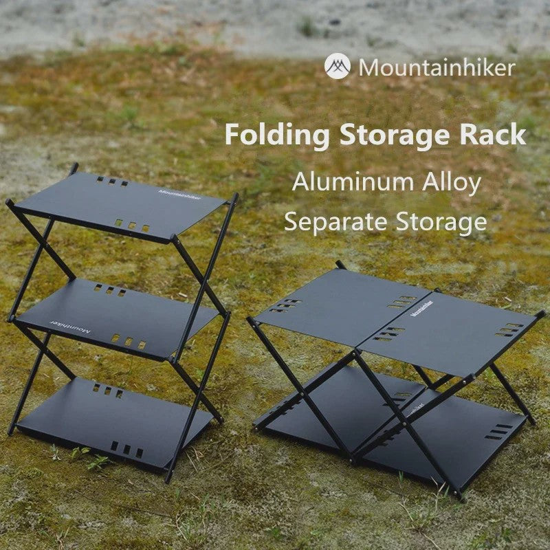 Mountainhiker Opvouwbaar 3-laags Outdoor Opslagrek - Draagbaar Kampeerrek voor Tuin, BBQ & Picknick