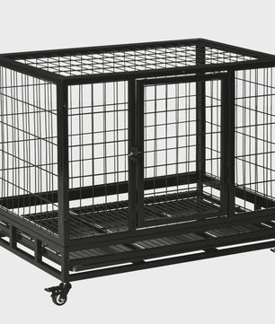 PawHut Metalen Hondenkennel met Wielen en Uitneembare Lade - 92x62x75cm