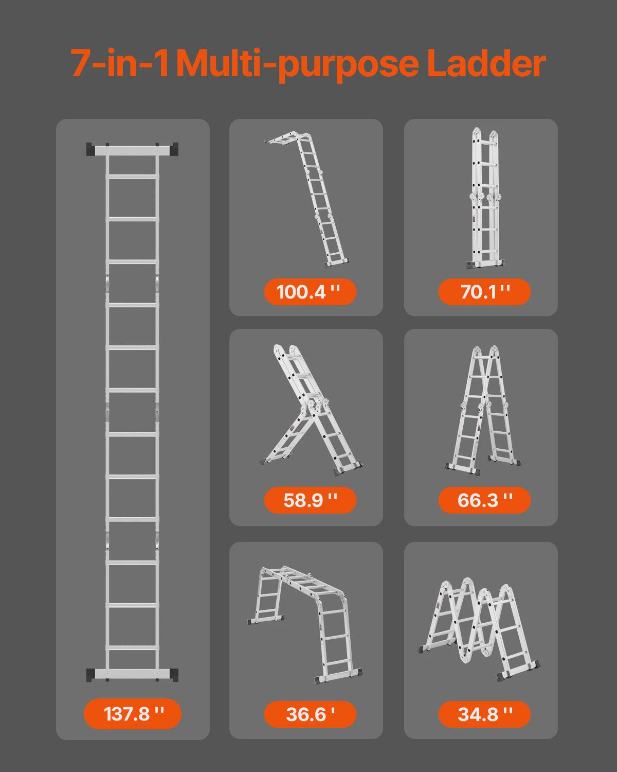Multifunctionele Vouwladder 7-in-1 - Verstelbaar & Telescopisch voor Huis en Tuin