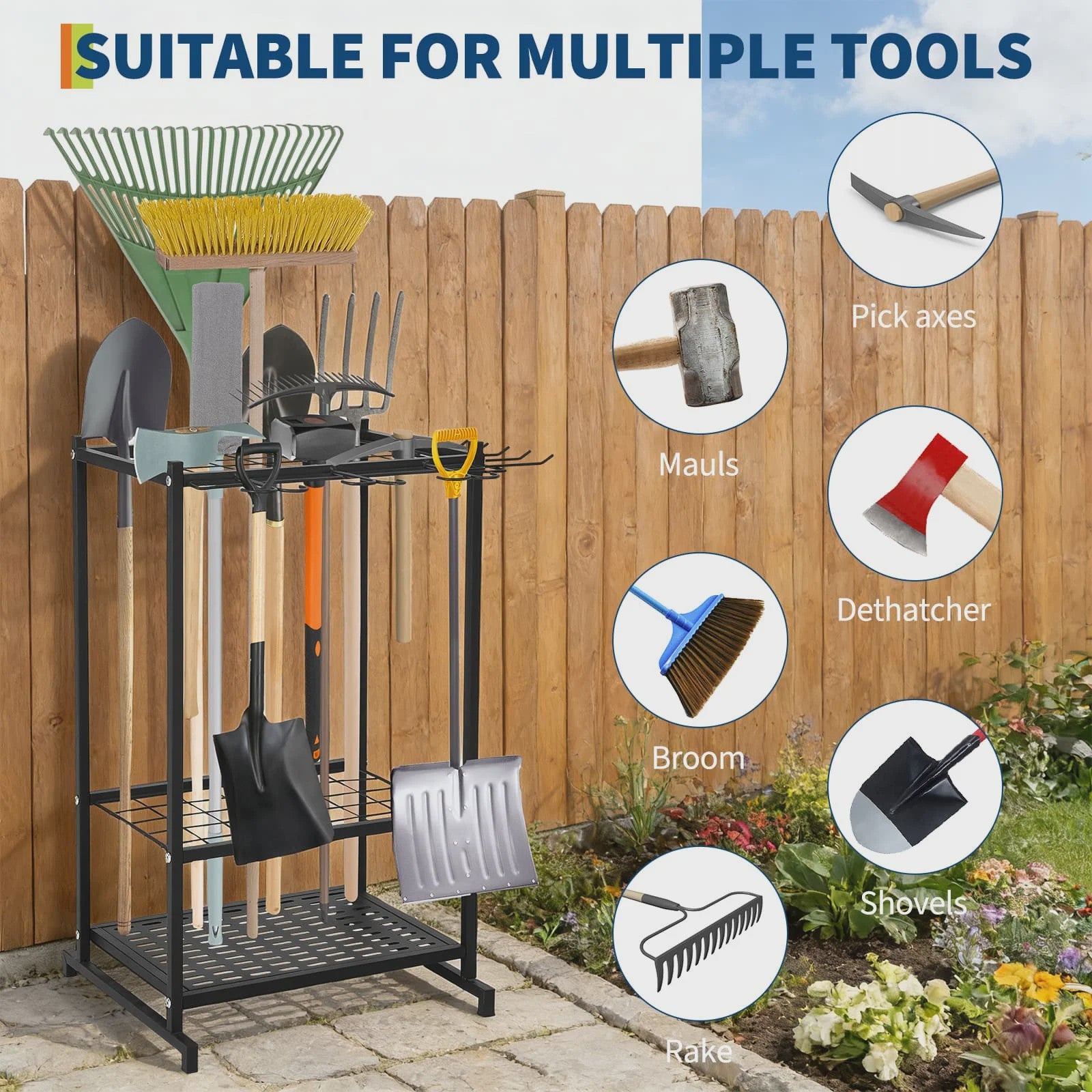 Gereedschap Organizer Tuin - 3 Laags Opbergrek met Mand voor Garage & Tuin