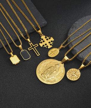 Stijlvolle Gouden Heren Ketting met Kruis Hanger - Roestvrij Staal, Vintage Mode Sieraden