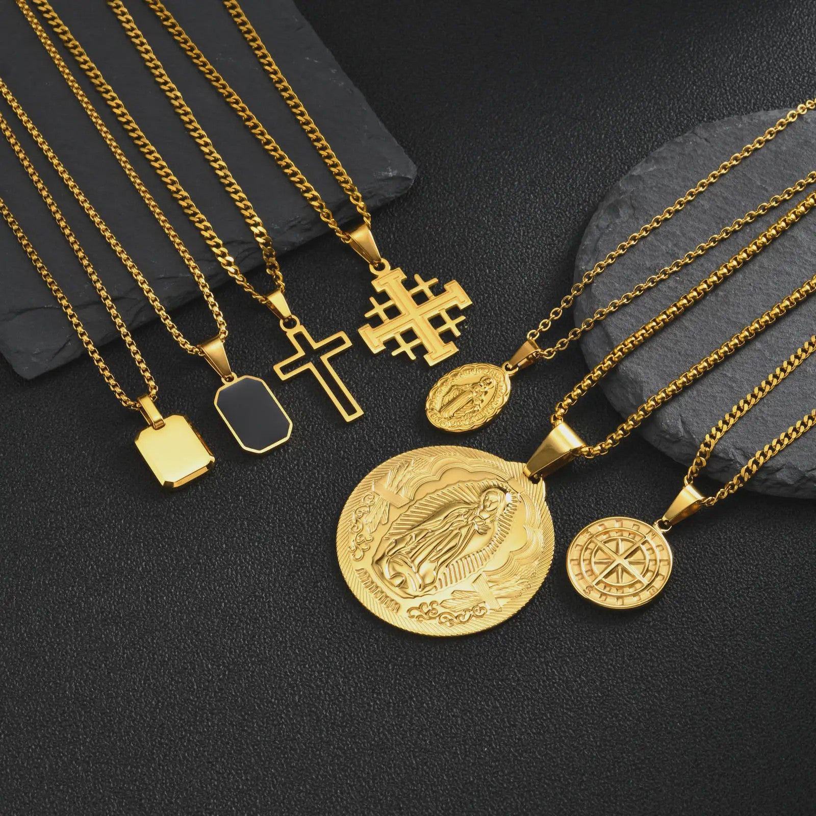 Stijlvolle Gouden Heren Ketting met Kruis Hanger - Roestvrij Staal, Vintage Mode Sieraden