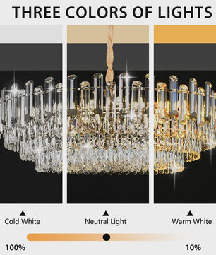 Luxe Gouden Kristallen Plafondlamp LED - 3 Kleuren Dimbaar - Hanglamp voor Eetkamer