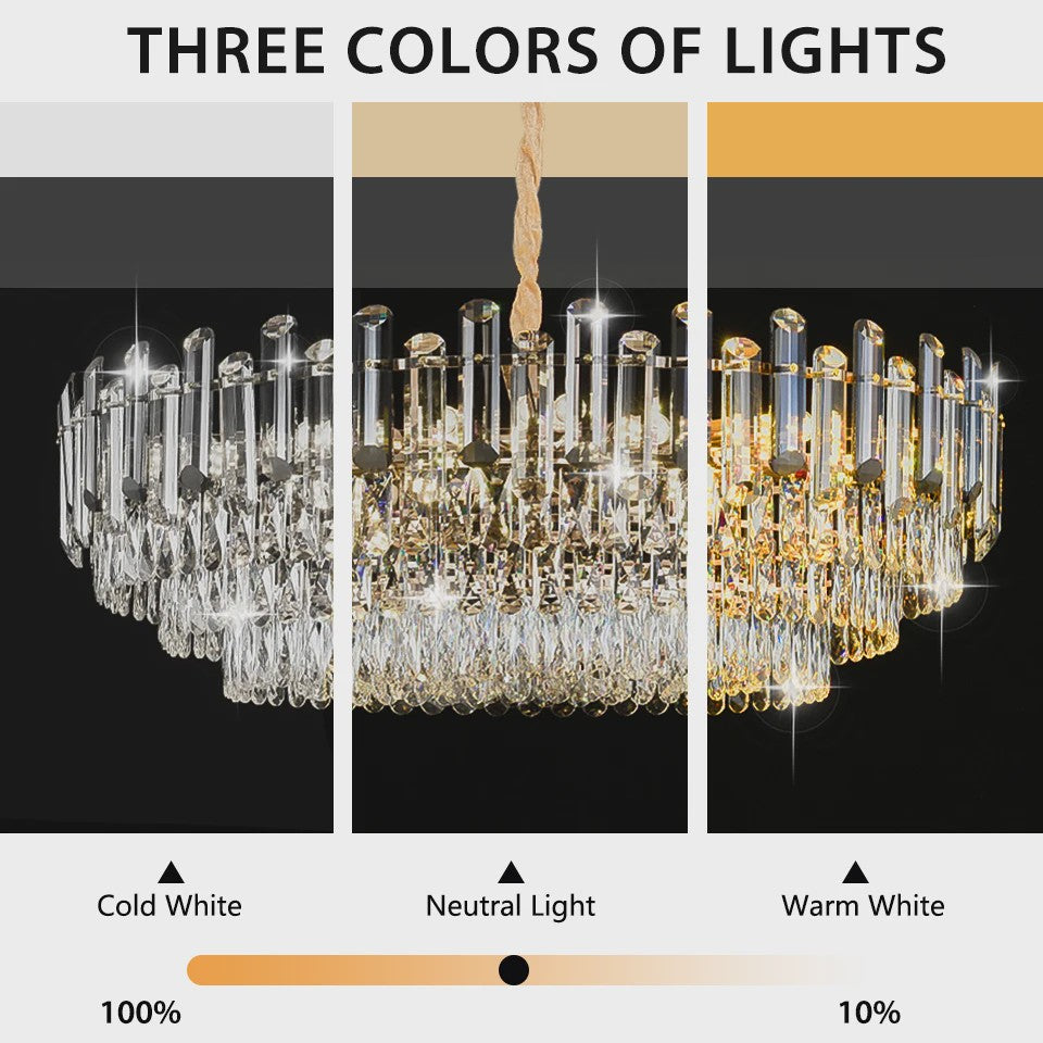 Luxe Gouden Kristallen Plafondlamp LED - 3 Kleuren Dimbaar - Hanglamp voor Eetkamer