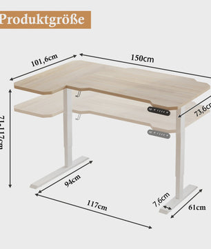 Elektrisch In Hoogte Verstelbaar L-Bureau 150cm - Sta-Buro met Geheugenfunctie en USB-C