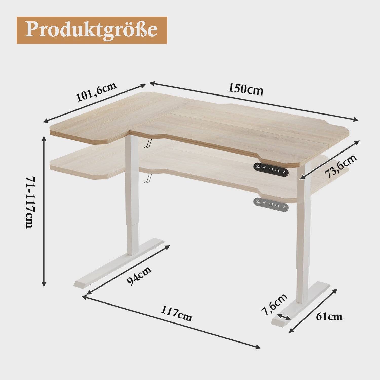 Elektrisch In Hoogte Verstelbaar L-Bureau 150cm - Sta-Buro met Geheugenfunctie en USB-C