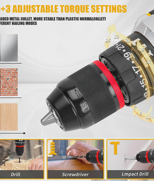21V Accuboormachine met Klopfunctie & 120-delige Accessoireset - 45Nm Koppel, 25+3 Snelheden