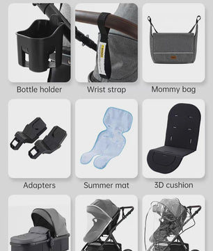 3-in-1 Multifunctionele Kinderwagen - Lichtgewicht en Compact met Babyzitje en Reiswieg