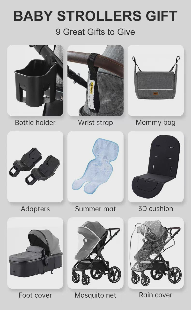 3-in-1 Multifunctionele Kinderwagen - Lichtgewicht en Compact met Babyzitje en Reiswieg