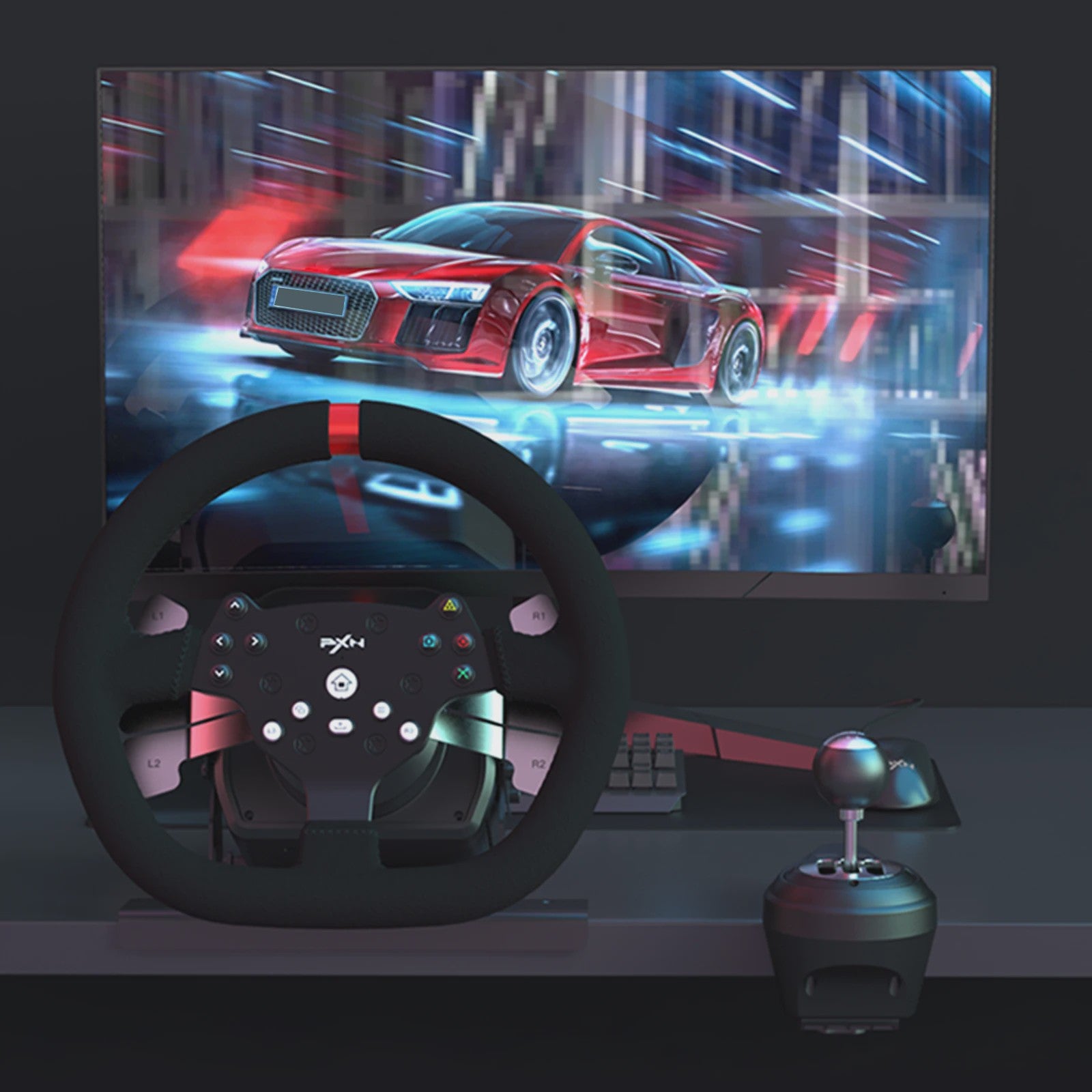 PXN A7 Gaming Shifter: 6+R Versnellingen, P-Brake & High-Low Knop, USB/RJ11/DIN