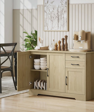 Modern Dressoir met 3 Deuren en 2 Lades - 120x38x79 cm - Natuurlijk Hout