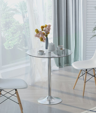 Ronde Eettafel met Glazen Tafelblad - Compact voor 2 Personen