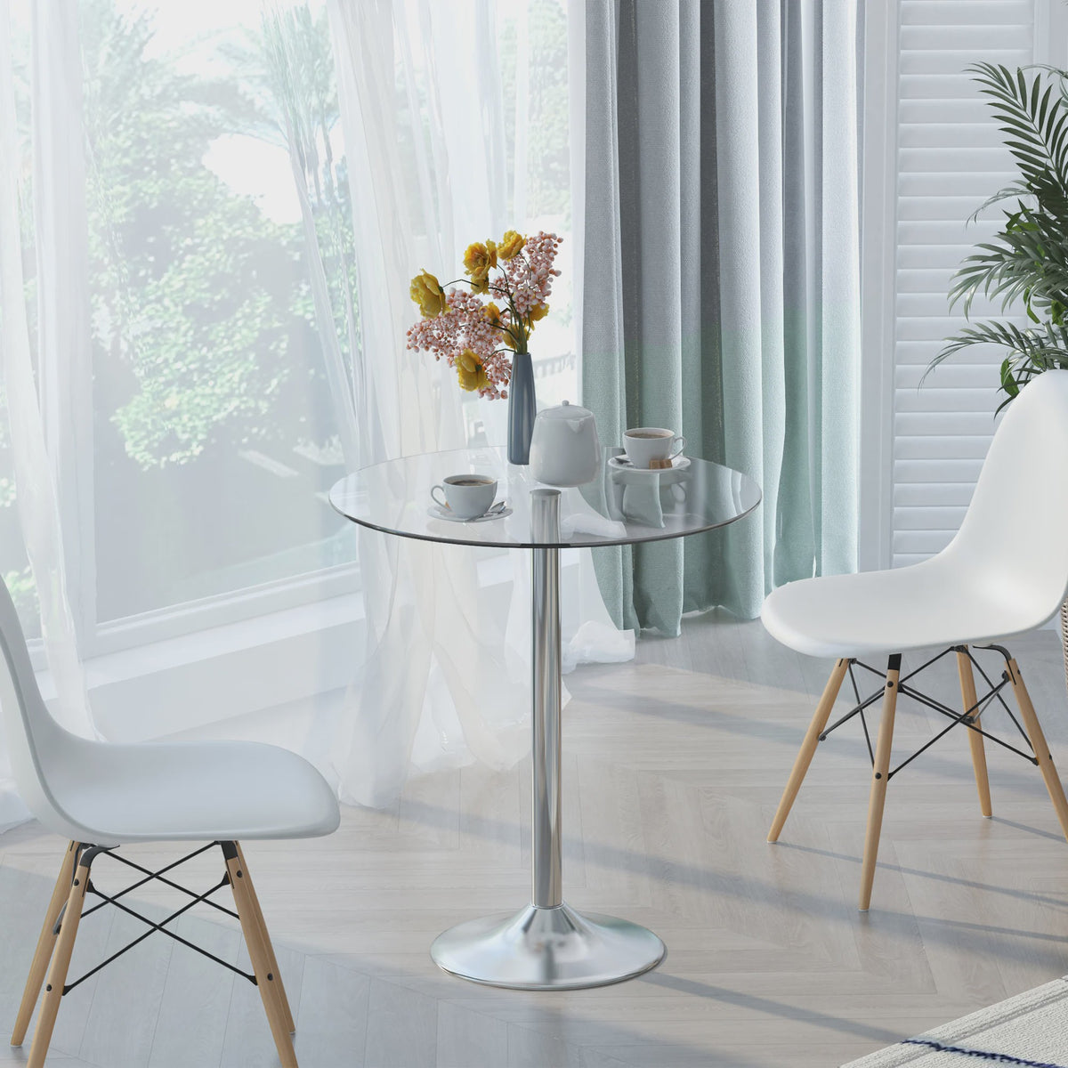 Ronde Eettafel met Glazen Tafelblad - Compact voor 2 Personen