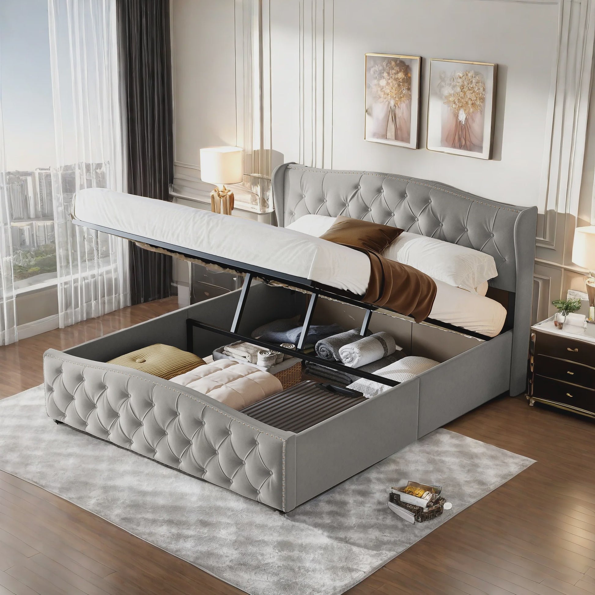 Stijlvol Hydraulisch Bed met Opbergruimte - Modern Design