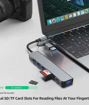 USB C Hub met 5Gbps USB 3.0, SD/TF Kaartlezer & Audio - Docking Station voor Laptops