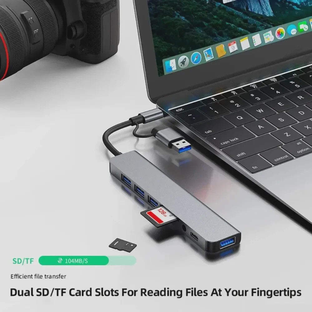 USB C Hub met 5Gbps USB 3.0, SD/TF Kaartlezer & Audio - Docking Station voor Laptops