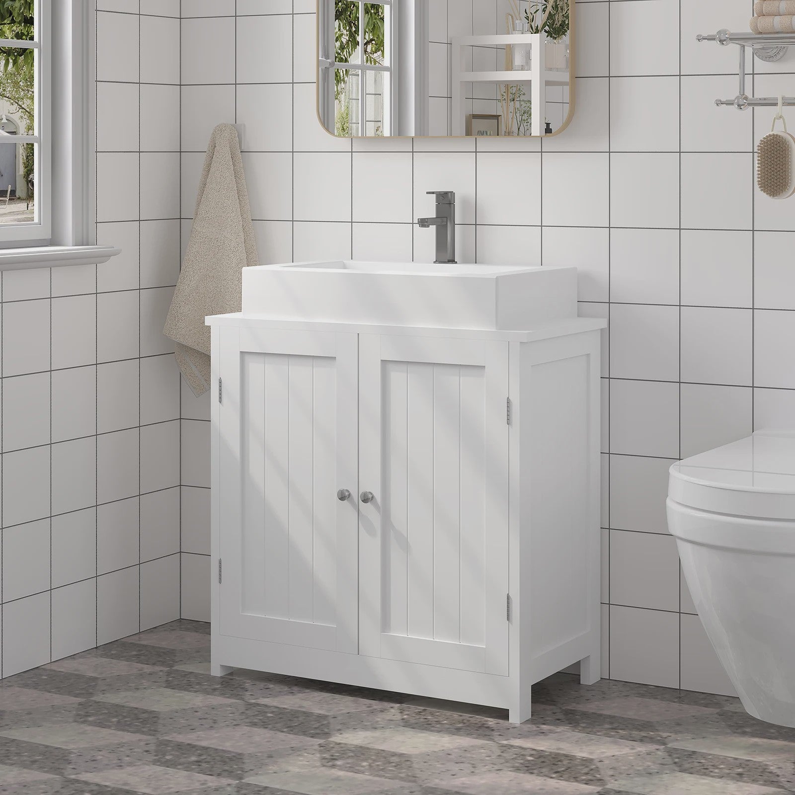 Badkamerkast Onderbouw Wastafelmeubel 60cm Wit met 2 Deuren
