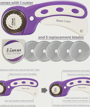 Professionele Rotary Cutter Set 45mm met Snijmat, Liniaal & Clips voor Naaien en Quilten