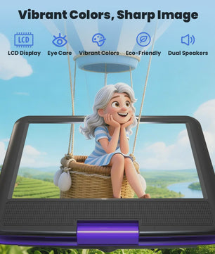 IeGeek Draagbare DVD Speler 11.5 inch met 9.5 inch HD Scherm - Paars, 5 Uur Batterij, USB/SD, TV Sync - Ideaal voor Kinderen en Reizen