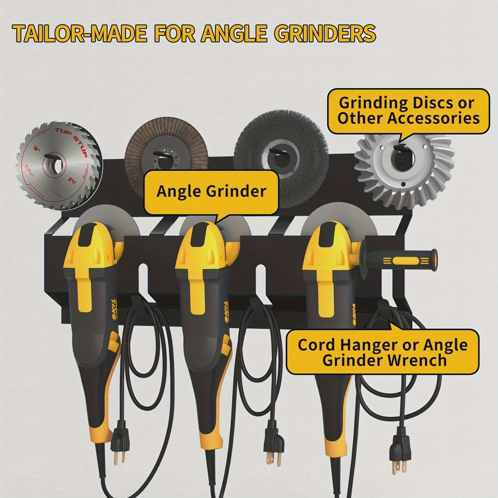 Heavy-Duty Metalen Wandrek voor Gereedschap - 3-Laags Organizer voor Haakse Slijpers en Accessoires