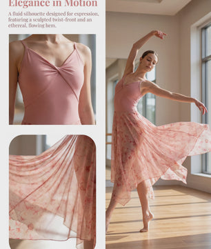 Lyrical Danskostuum Dames - Luchtig Mesh Jurk met Asymmetrische Zoom & V-hals