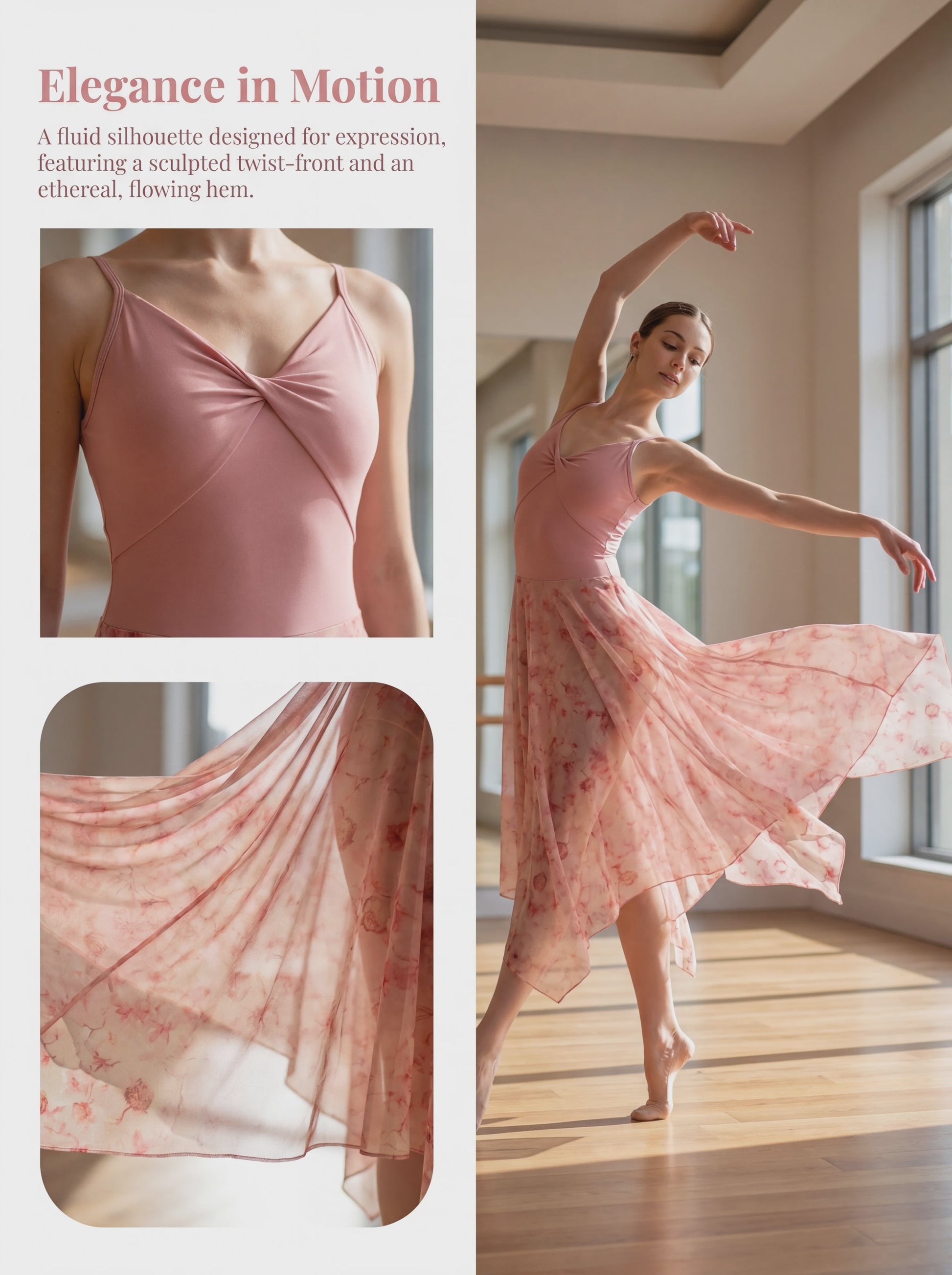 Lyrical Danskostuum Dames - Luchtig Mesh Jurk met Asymmetrische Zoom & V-hals