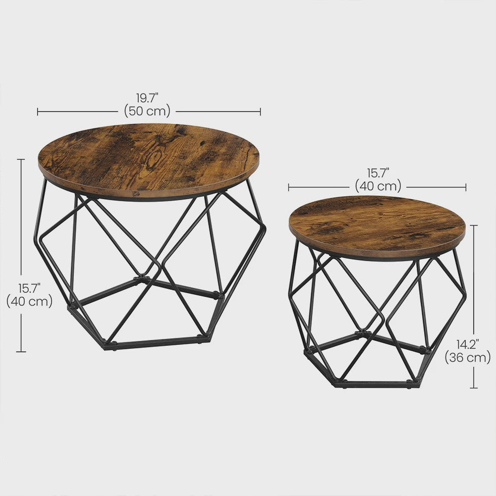 Set van 2 Ronde Salontafels - Modern Industrieel Design met Metalen Frame