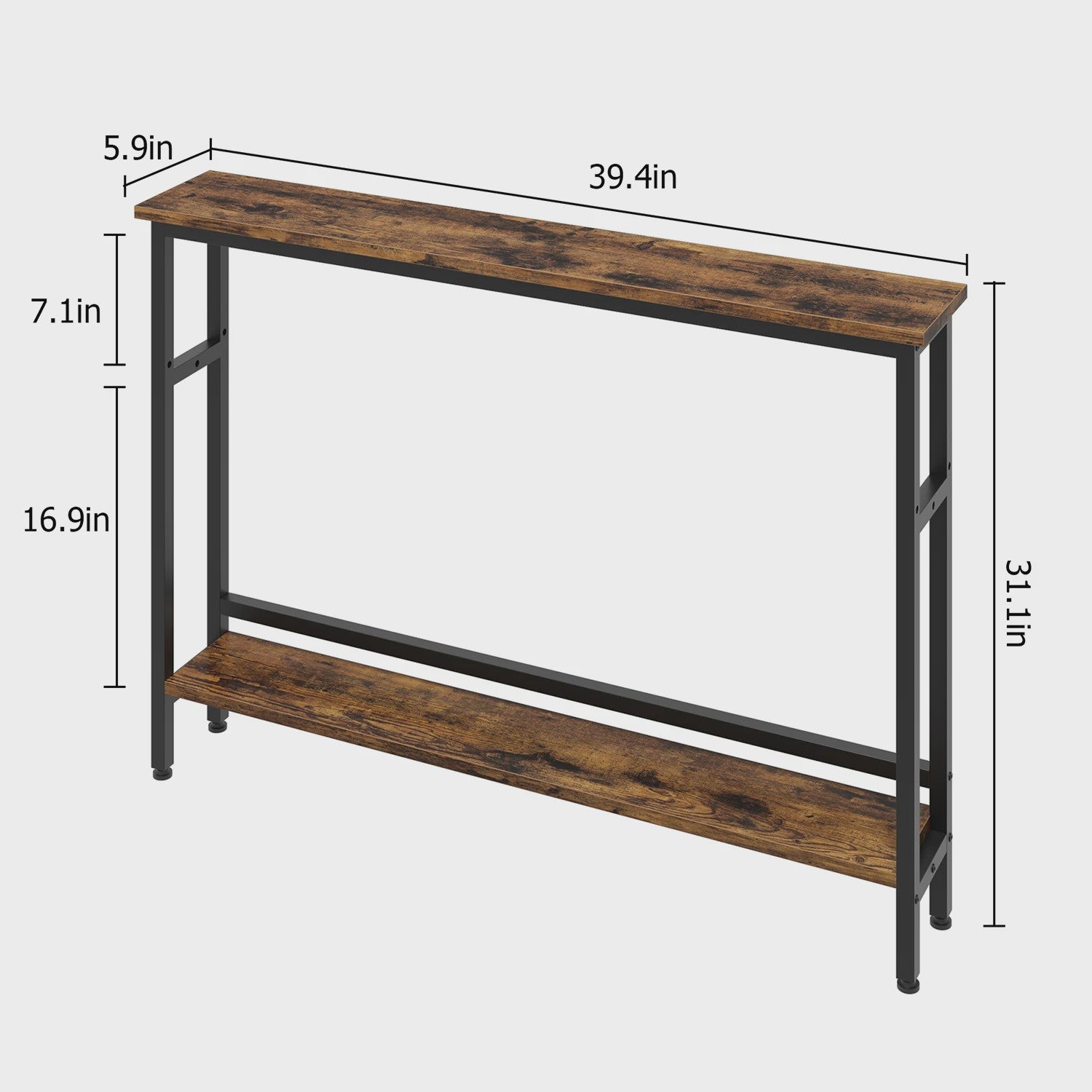 Moderne Smalle Console Tafel met Verstelbare Plank - 100x15cm