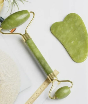 Natuurlijke Jade Roller & Gua Sha Set - Gezichts-, Lichaams- en Voetmassage