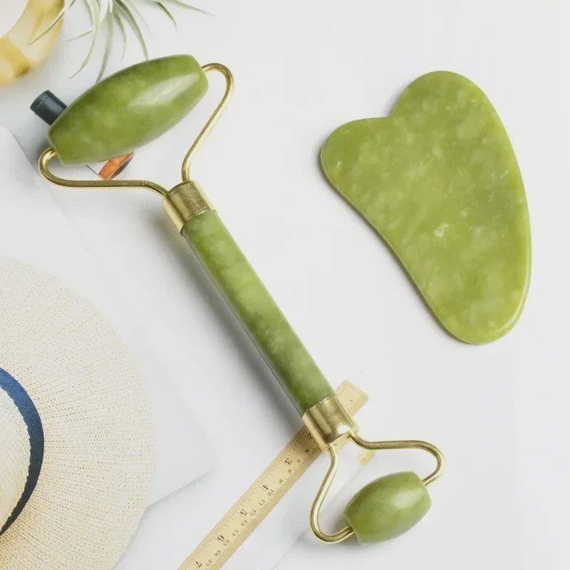 Natuurlijke Jade Roller & Gua Sha Set - Gezichts-, Lichaams- en Voetmassage