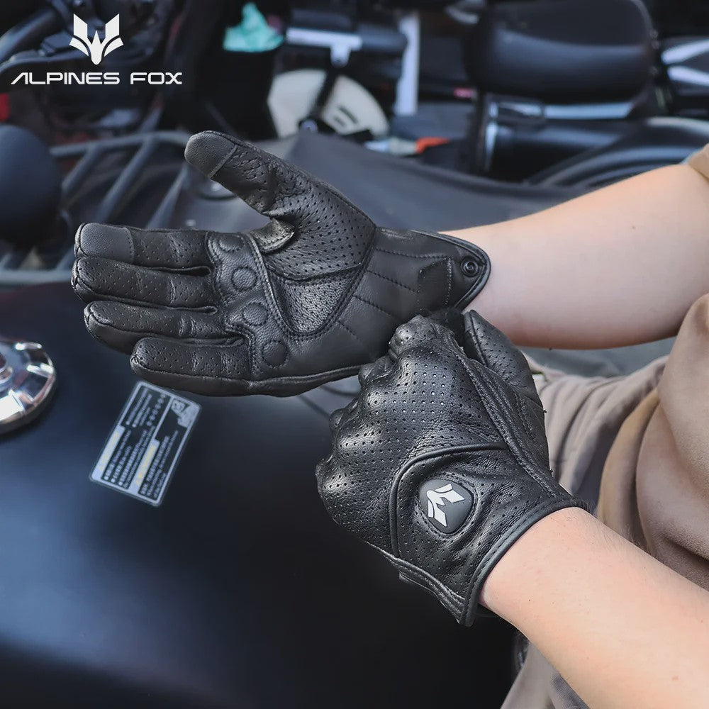 Vintage Leren Motorhandschoenen Heren Zwart - Touchscreen & Anti-slip