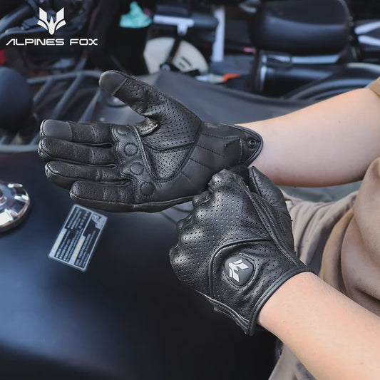Vintage Leren Motorhandschoenen Heren Zwart - Touchscreen & Anti-slip