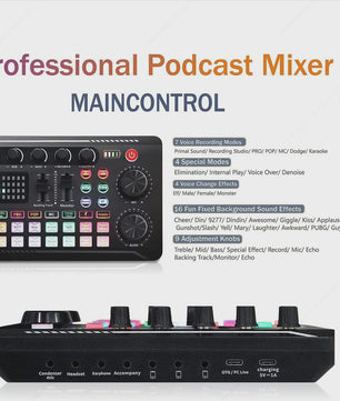 Professionele Podcast Mixer: All-in-One Audio Interface voor Streamen & Opnemen