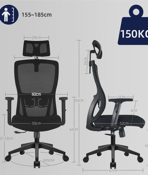 Ergonomische Bureaustoel met Hoge Rugleuning, Verstelbare Hoofdsteun en 150kg Draagkracht