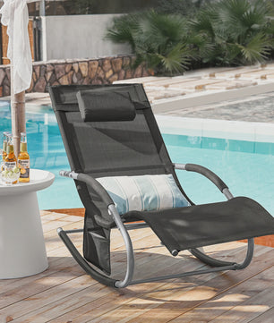 Comfortabele Schommelstoel Lounger met Hoes en Opbergvak - Ademend Textiel voor Tuin & Terras