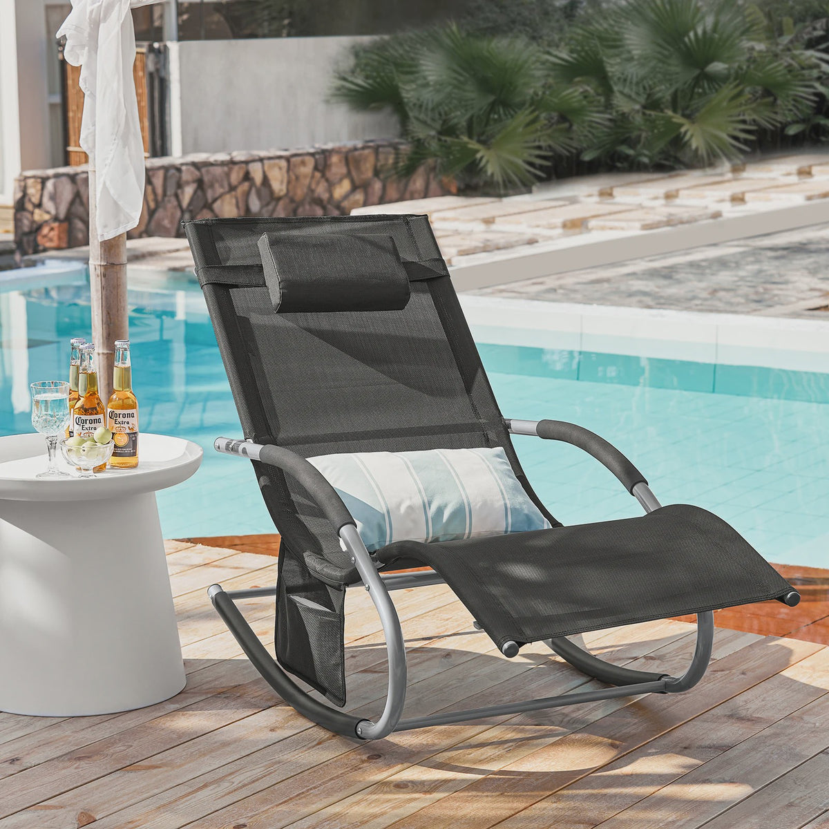 Comfortabele Schommelstoel Lounger met Hoes en Opbergvak - Ademend Textiel voor Tuin & Terras
