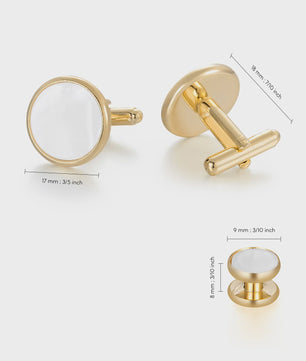 Set Manchetknopen en Studs Wit met Goudkleurig Randje - Stijlvolle Heren Accessoires