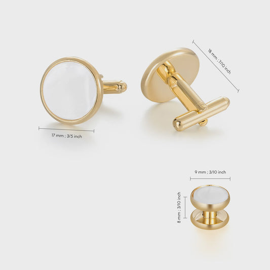 Set Manchetknopen en Studs Wit met Goudkleurig Randje - Stijlvolle Heren Accessoires
