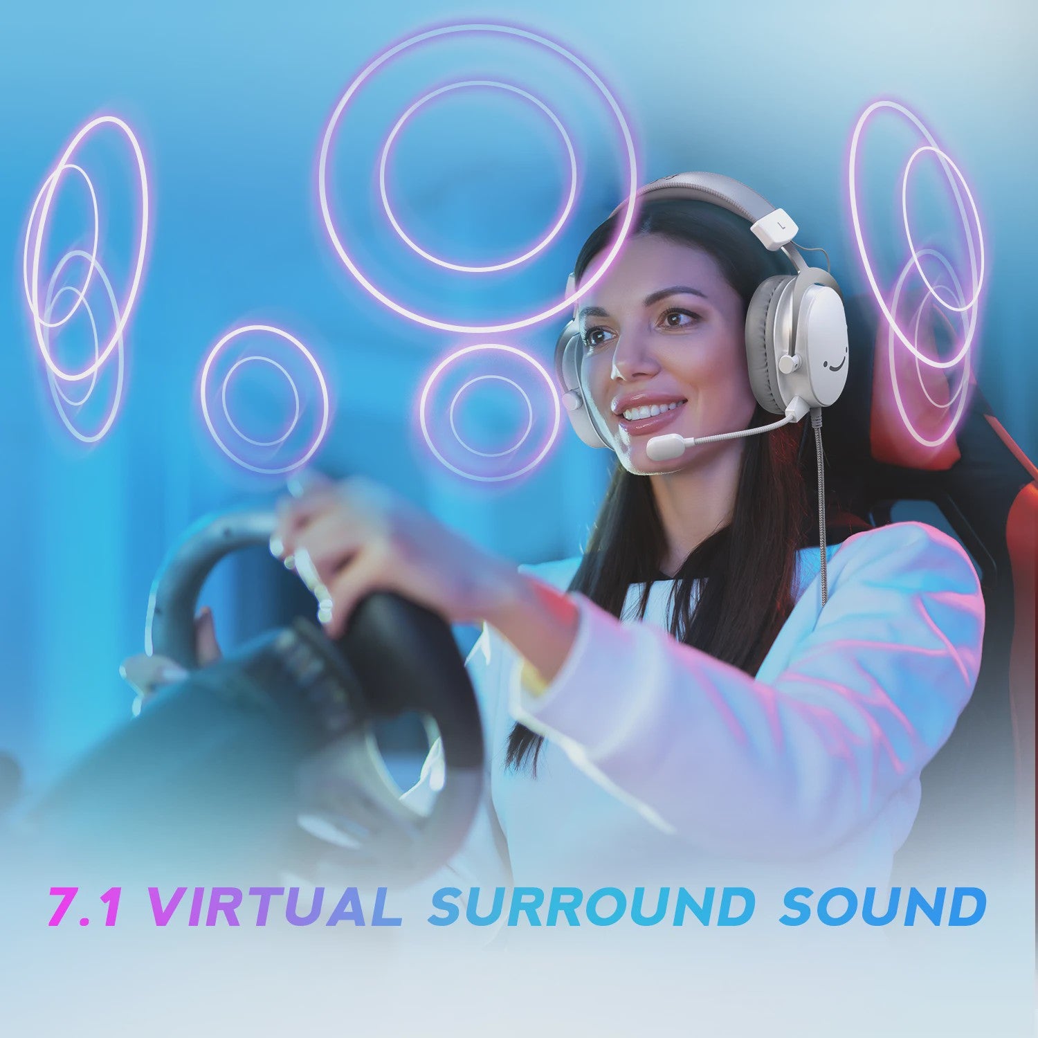 FIFINE H9W Gaming Headset met 7.1 Surround Sound, USB & 3.5mm Jack, Microfoon - Wit