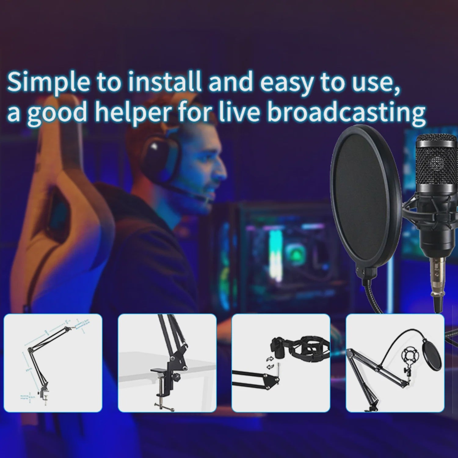 Professionele Livestream Microfoon Kit met Audio Interface, Arm en Popfilter