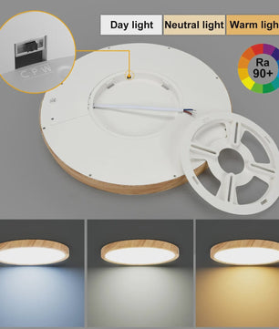 Ronde LED Plafondlamp met Houtnerf - 3 Kleuren Licht