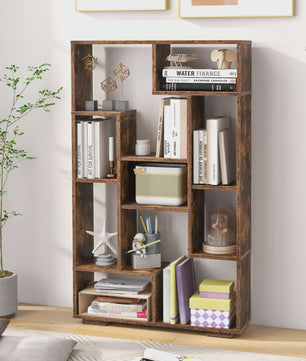 Stijlvolle Houten Boekenkast 120 cm met 9 Vakken - Staande Opbergkast & Kamerverdeler met Kantelbeveiliging