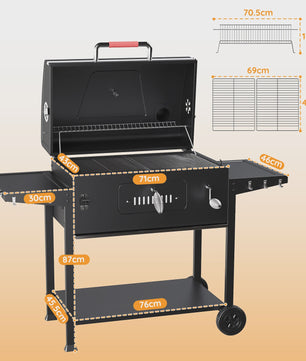Devoko Professionele Koolbarbecue Trolley met Thermometer en Zijpanelen